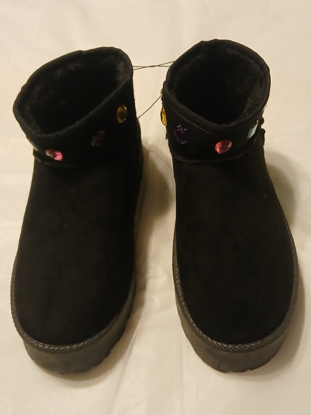 Chosen Steps Black Faux-Suede Ankle Boots with Jewel Accents